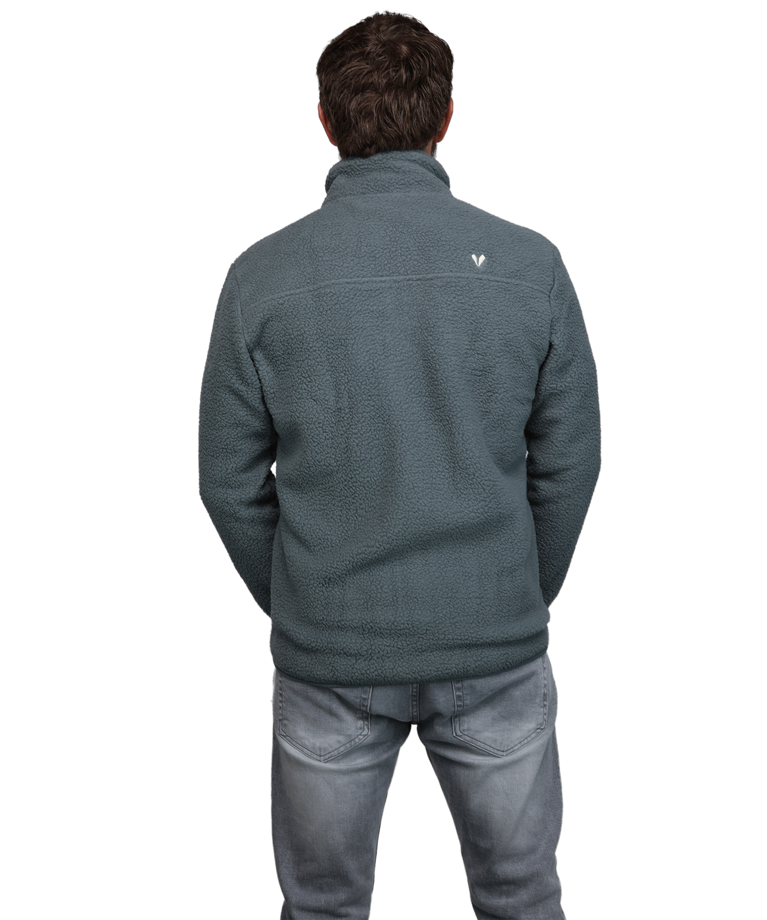 Rückansicht der BERGMENSCH Herren Sherpa Fleece Jacke in der Farbe Stormy Weather