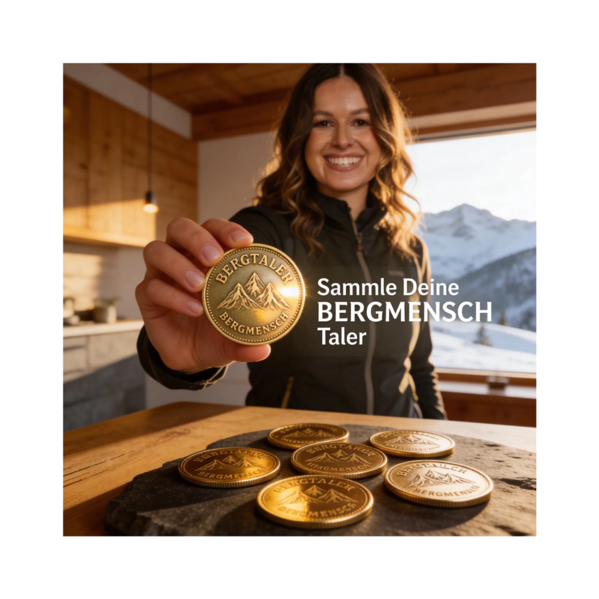 Bild eines Bergmensch Bergtalers der von einer Frau in di eKamera gehalten wird