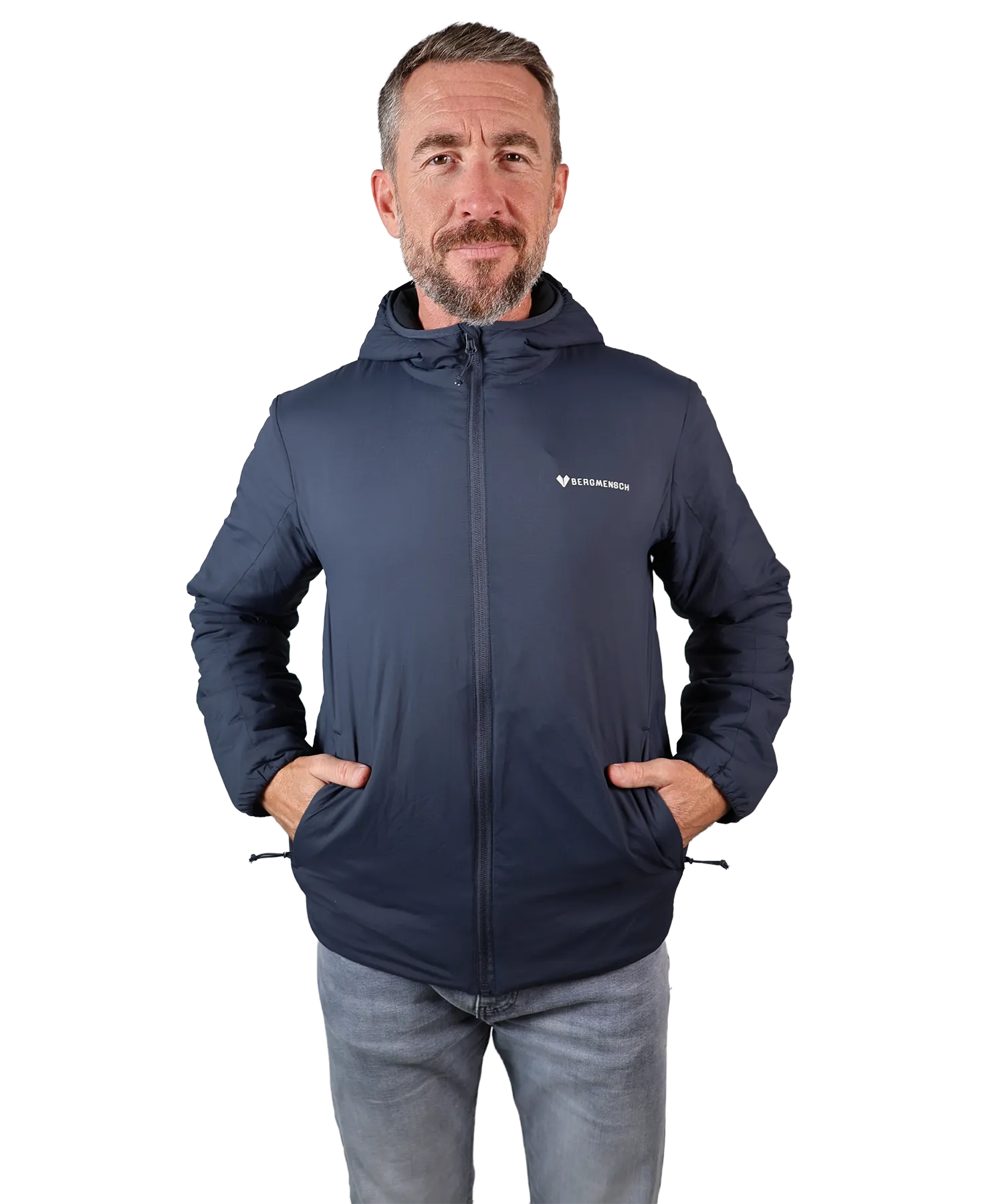 Frontansicht Bergmensch Herren Thermolite Jacke in india ink Grey