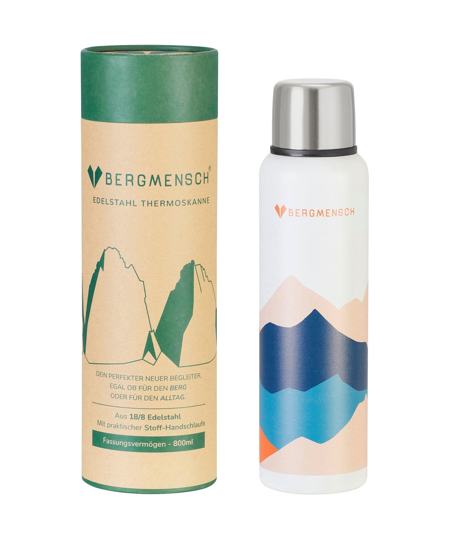 BERGMENSCH® Rainbow Mountain Edelstahl Thermoskanne