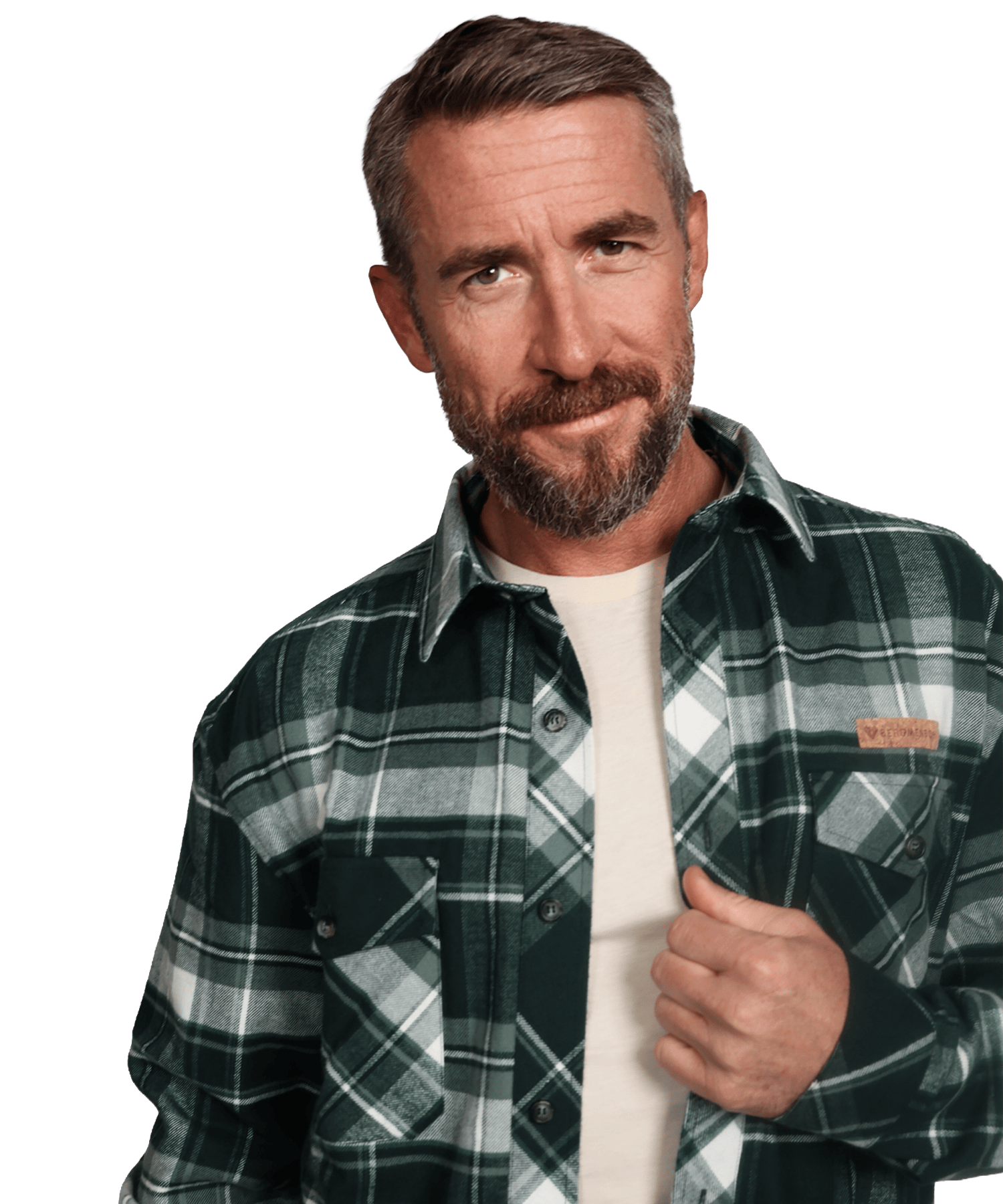 Detailansicht vom BERGMENSCH Flanell Overshirt Herren in der Farbe Piniengrün