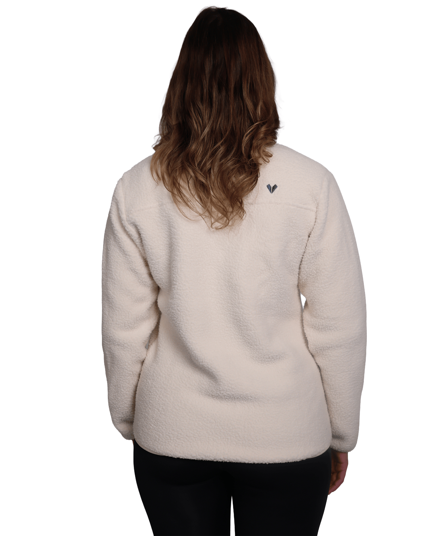 Rückansicht der BERGMENSCH Damen Sherpa Fleece Jacke in der Farbe Whitecap Grey