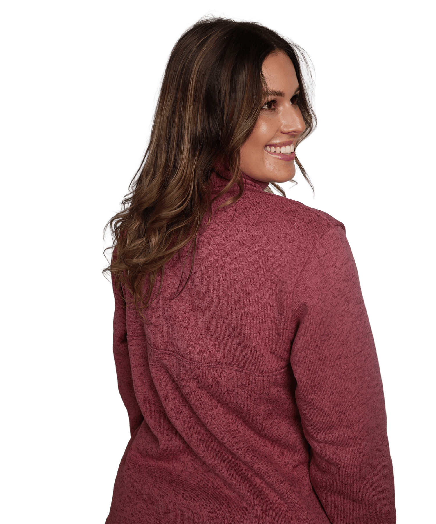 Rückansicht vom BERGMENSCH Damen Half-Zip Strickfleece in der Farbe Hibiscus