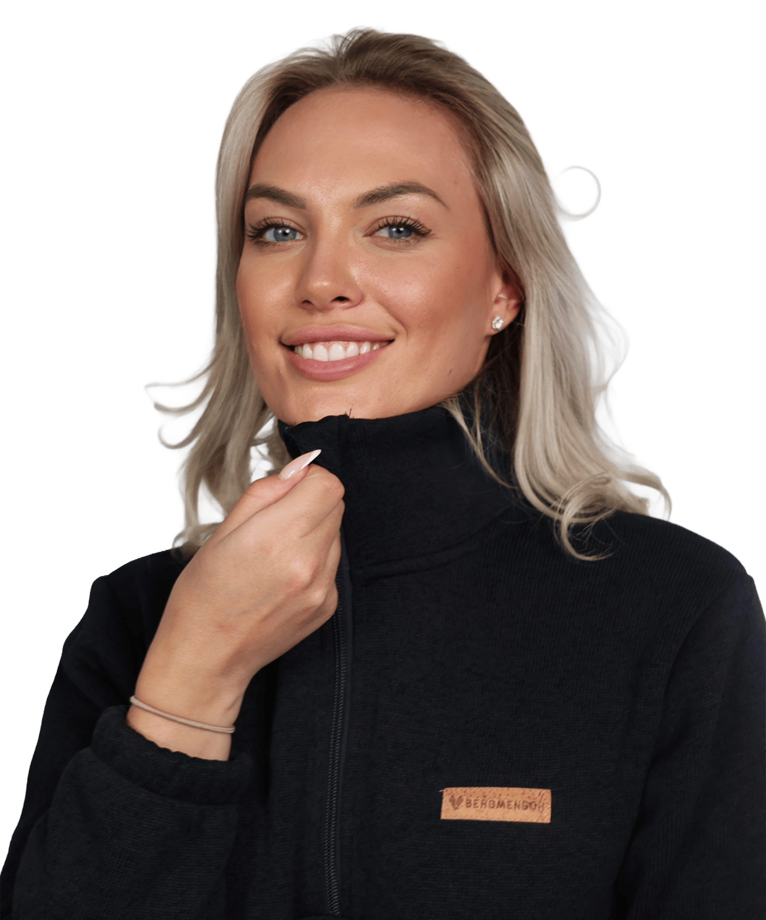 Detailbild vom BERGMENSCH Damen Half-Zip Strickfleece in Schwarz