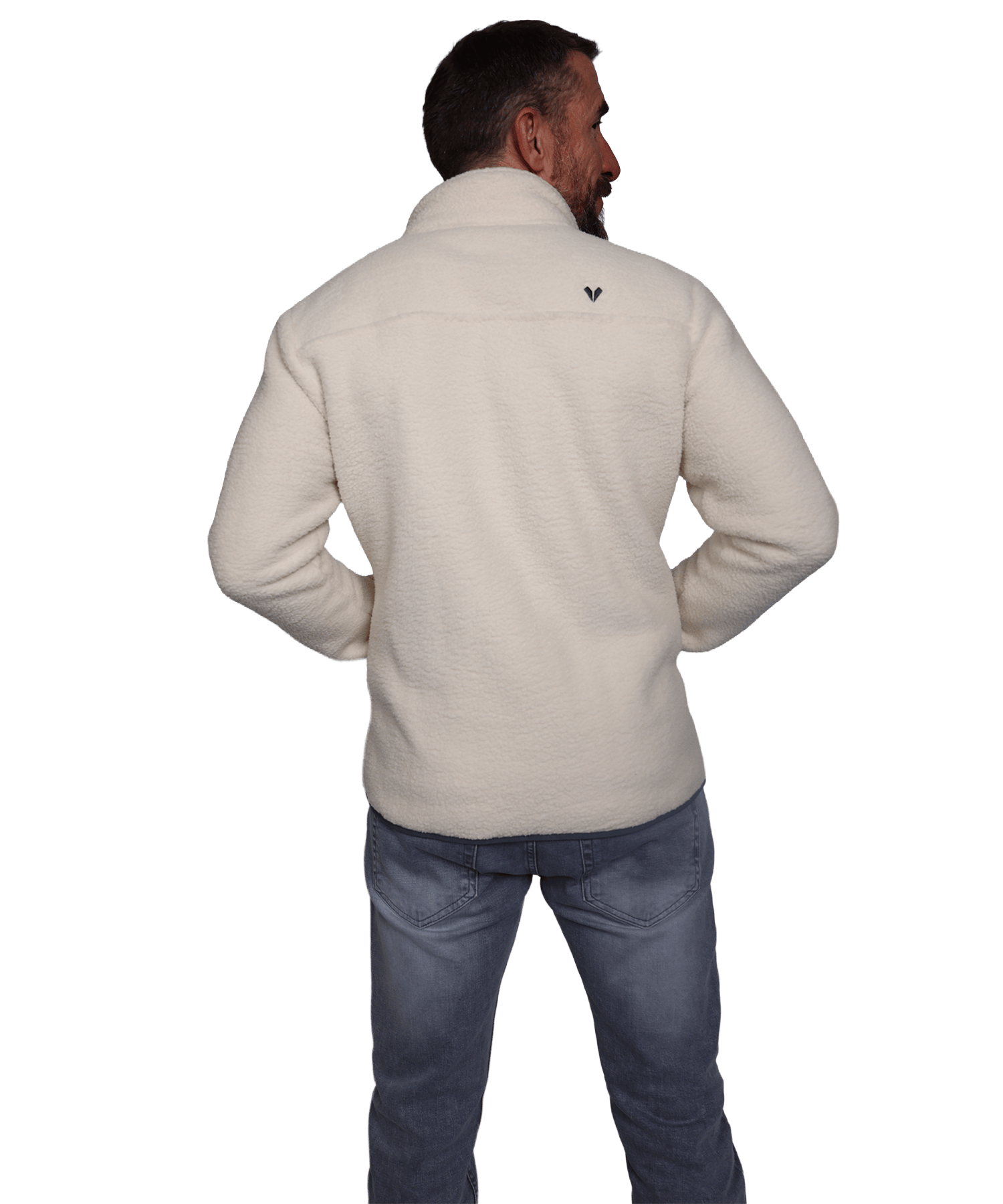 Rückansicht der BERGMENSCH Herren Sherpa Fleece Jacke in der Farbe Whitecap Grey