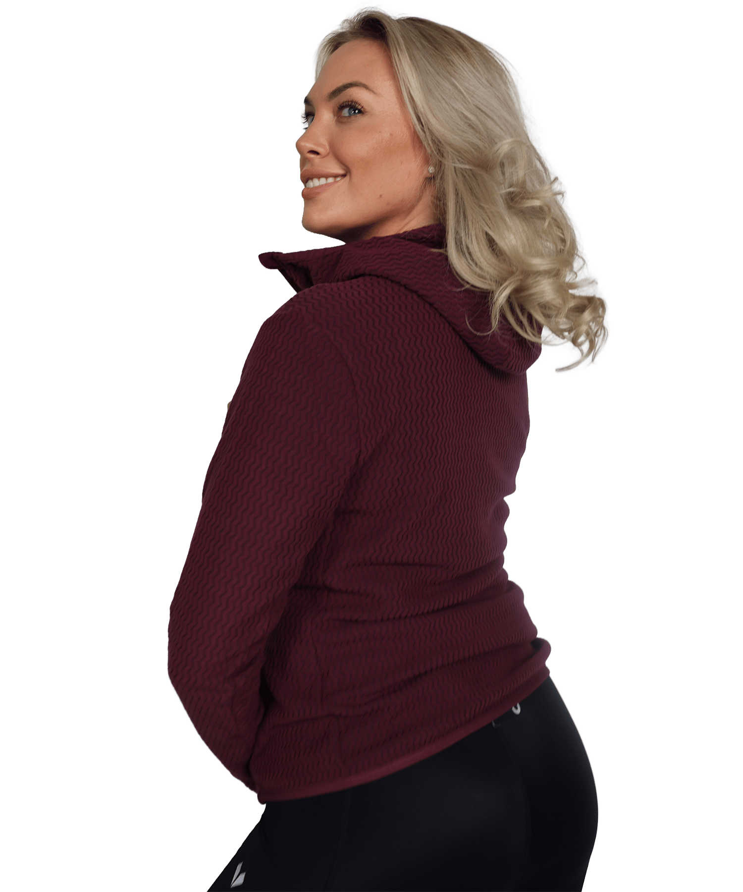 Rückansicht vom BERGMENSCH AirGrid - Damen Full-Zip Hoodie in der Farbe Burgundy