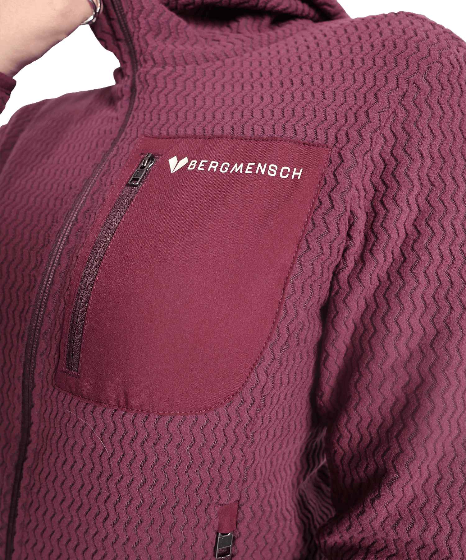Detailbild vom BERGMENSCH AirGrid - Damen Full-Zip Hoodie in der Farbe Burgundy