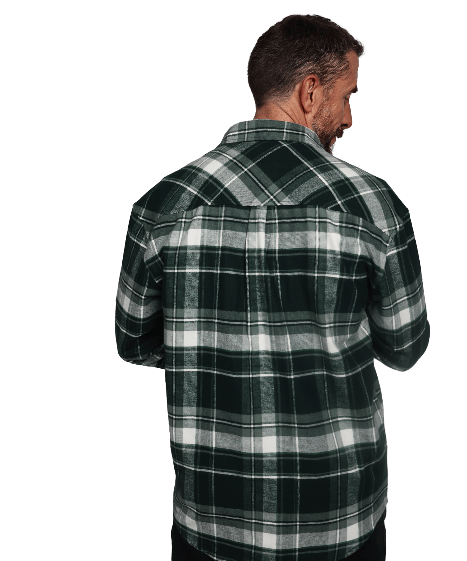 Rükansicht vom BERGMENSCH Flanell Overshirt Herren in der Farbe Piniengrün