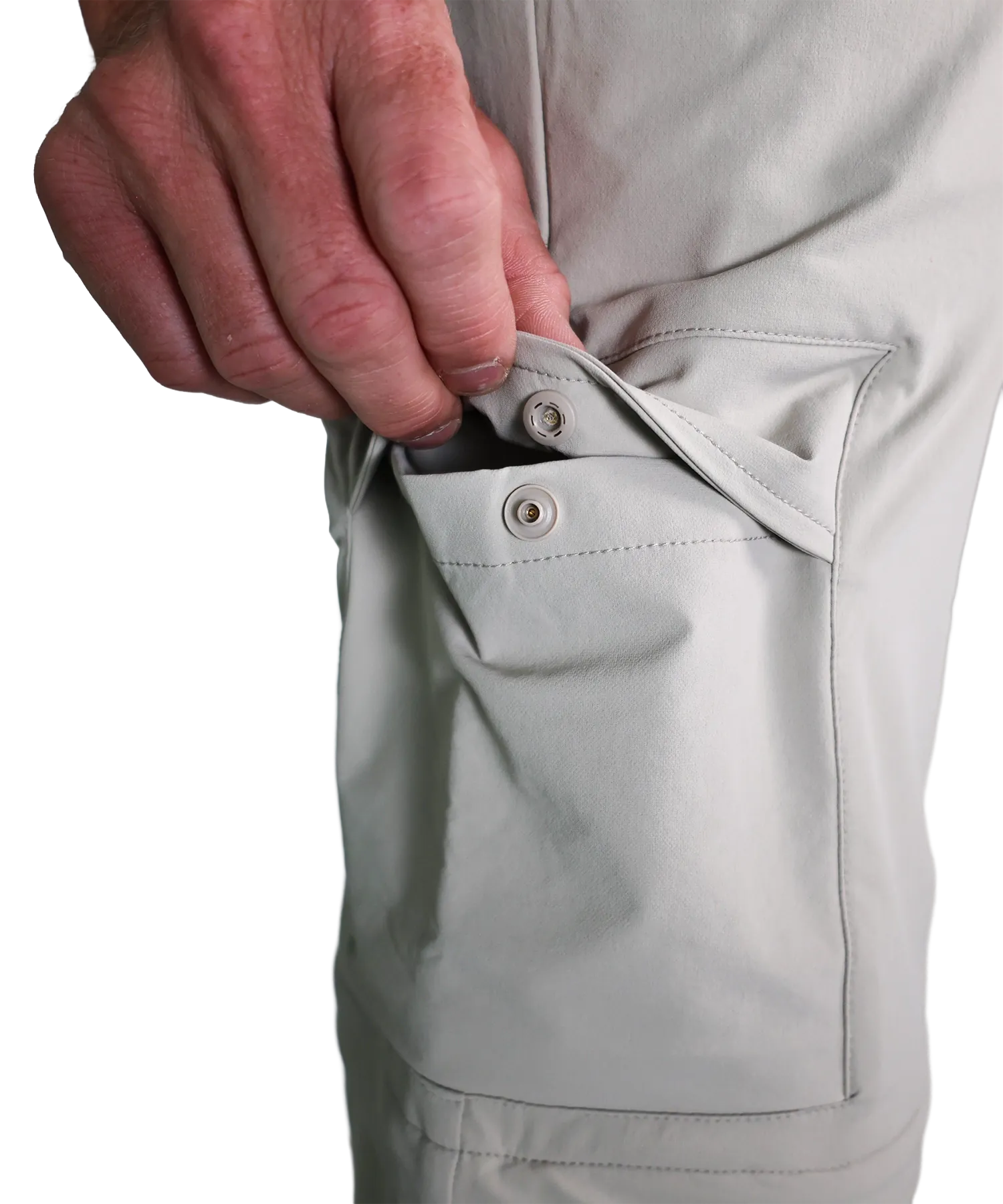 Detailansicht Bergmensch Zip off Hose Herren in Warm Taupe