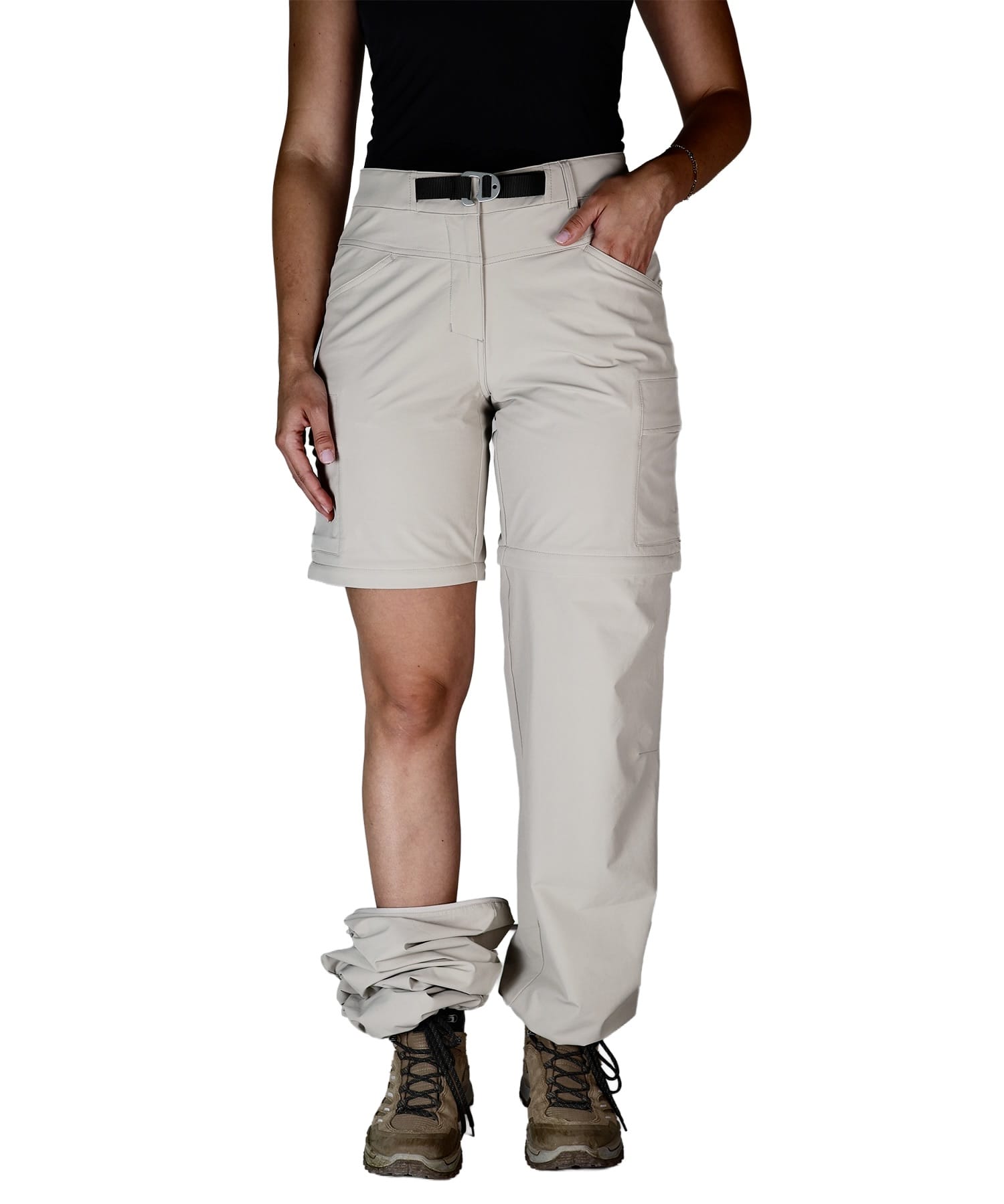 Frontansicht Zip off Damen Wanderhose in Warm Taupe