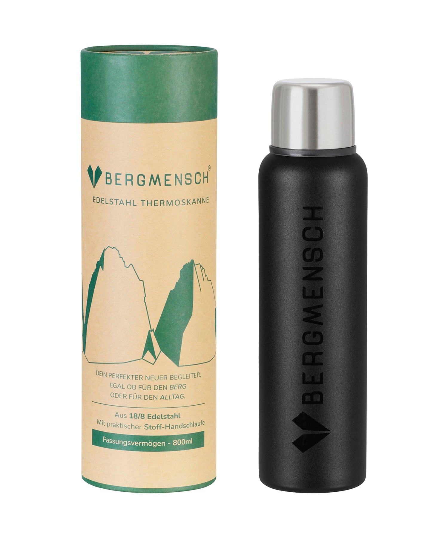 BERGMENSCH® Logo Edelstahl Thermoskanne von Bergmensch