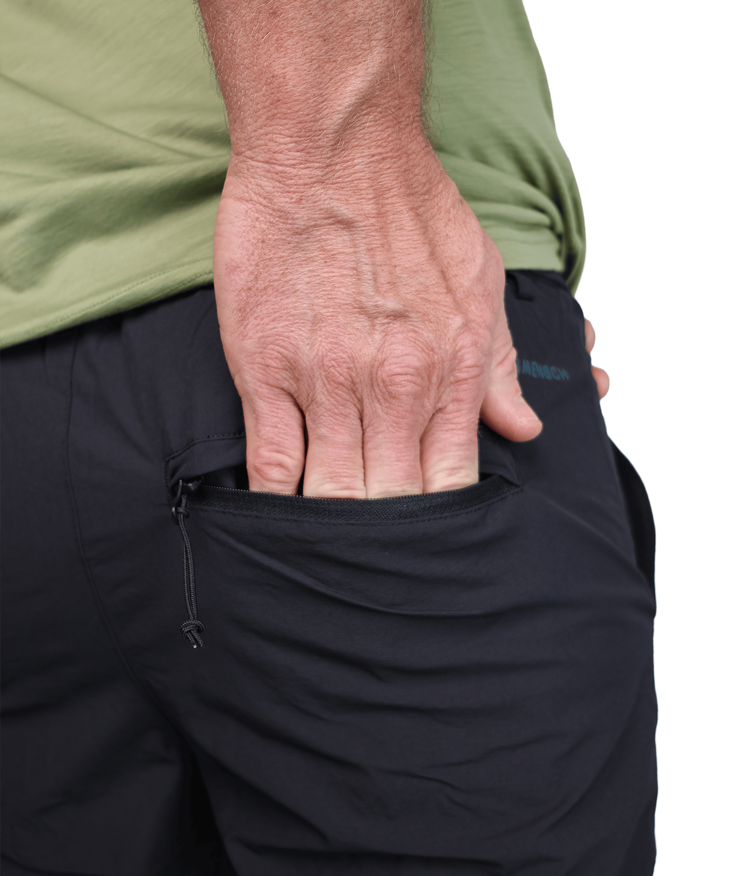 Detailbild von der Gesäßtasche der BERGMENSCH Wanderhose (lang) in schwarz