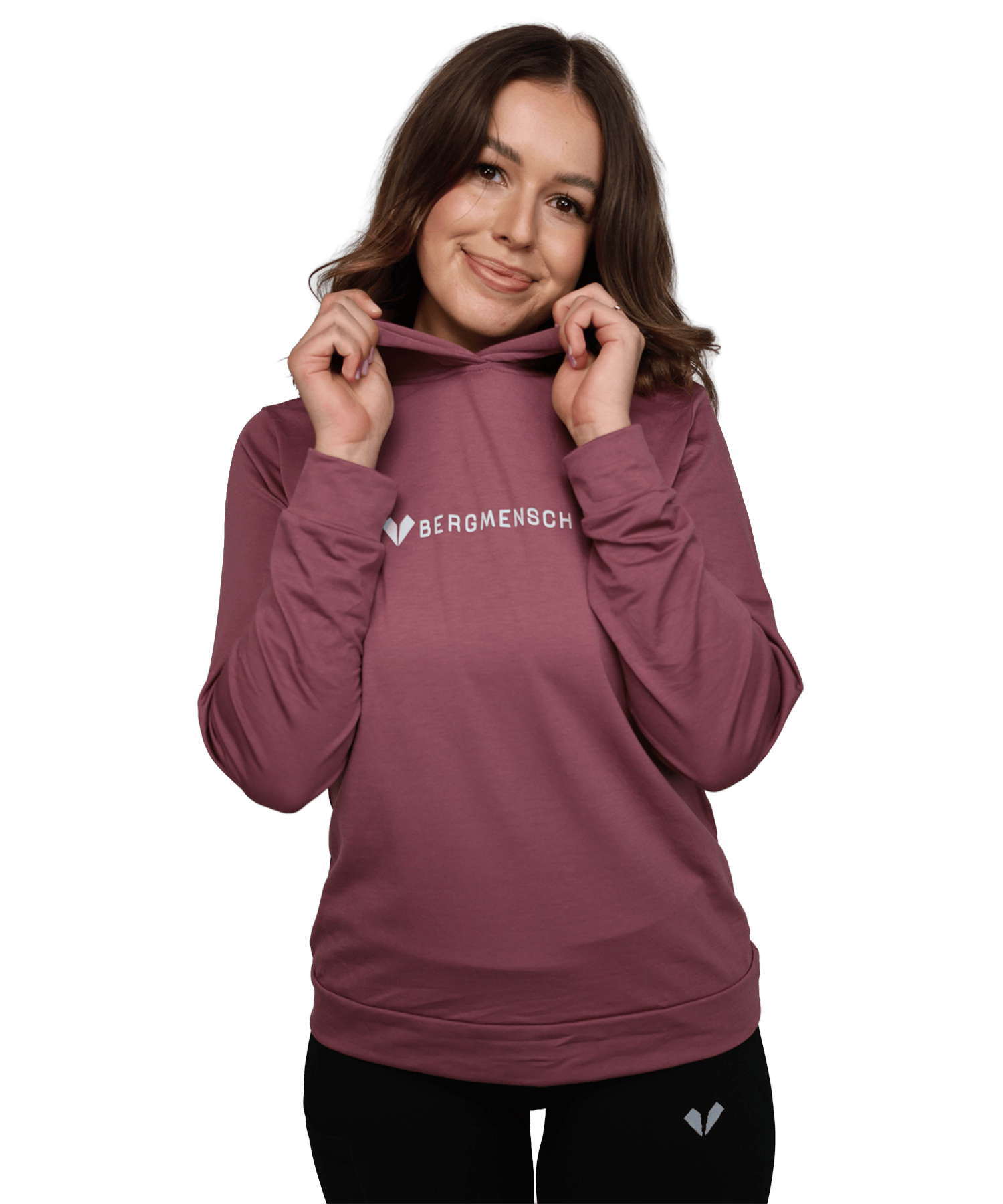 Model trägt den Lightweight Damen drirelease Hoodie in der Farbe Hibiscus
