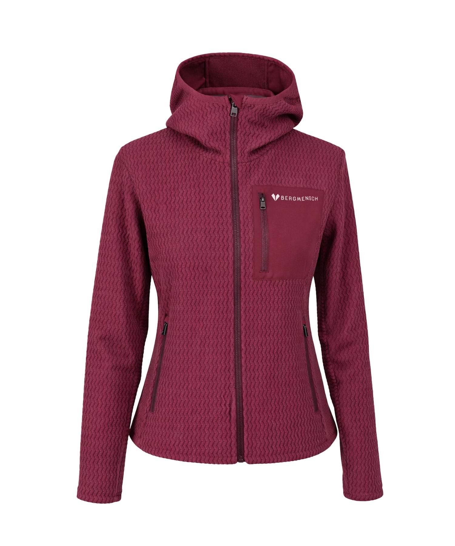 BERGMENSCH Airgrid Damen Full-zip Hoodie in Burgundy