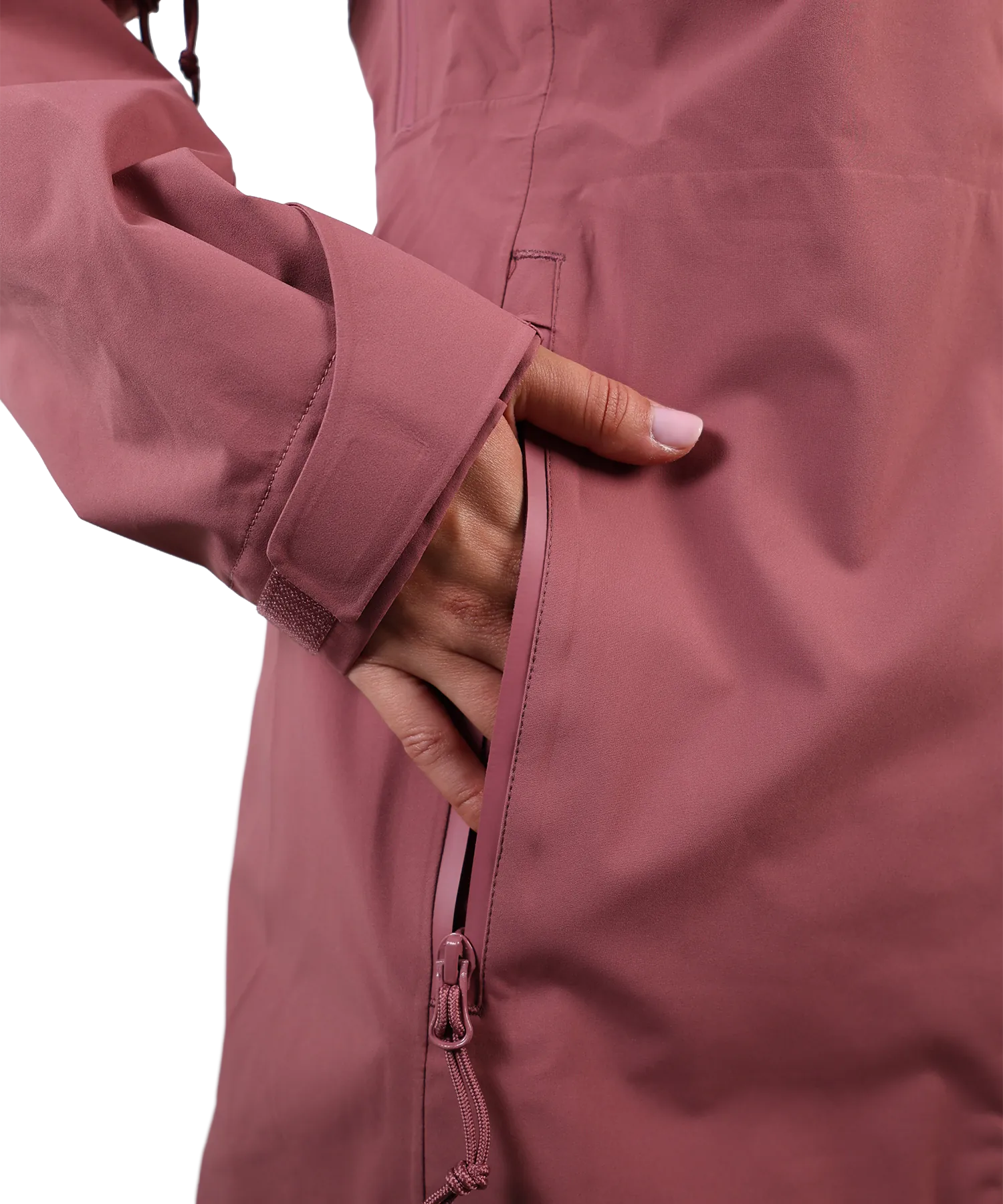 Detailansicht der Bergmensch 3-Lagen Regenjacke Damen in Hibiskus