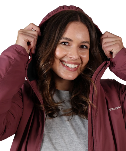 Detailansicht Kapuze Bergmensch Damen Thermolite Jacke in Hibiskus