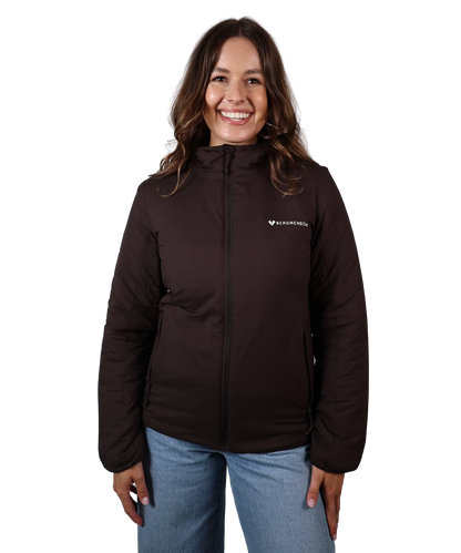 Frontansicht Bergmensch Damen Thermolite Jacke in Dark Chocolate
