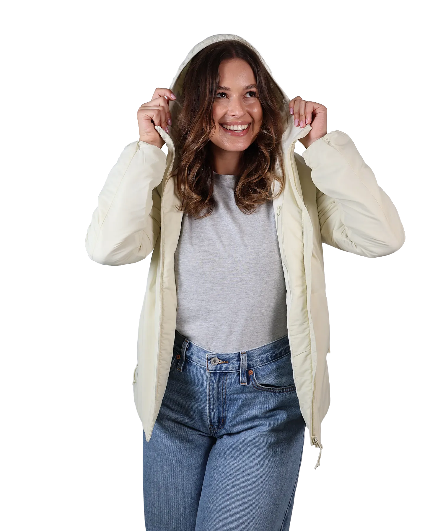 Frontansicht Bergmensch Damen Thermolite Jacke in Whitecap Grey