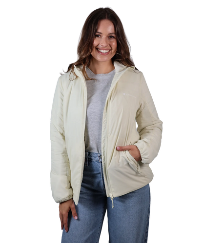 Frontansicht Bergmensch Damen Thermolite Jacke in Whitecap Grey