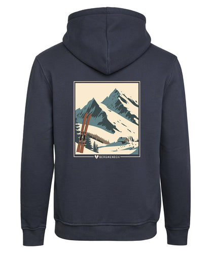 BERGMENSCH Unisex Premium Organic Hoodie "Winterpanorama Ski" in India Ink Grey