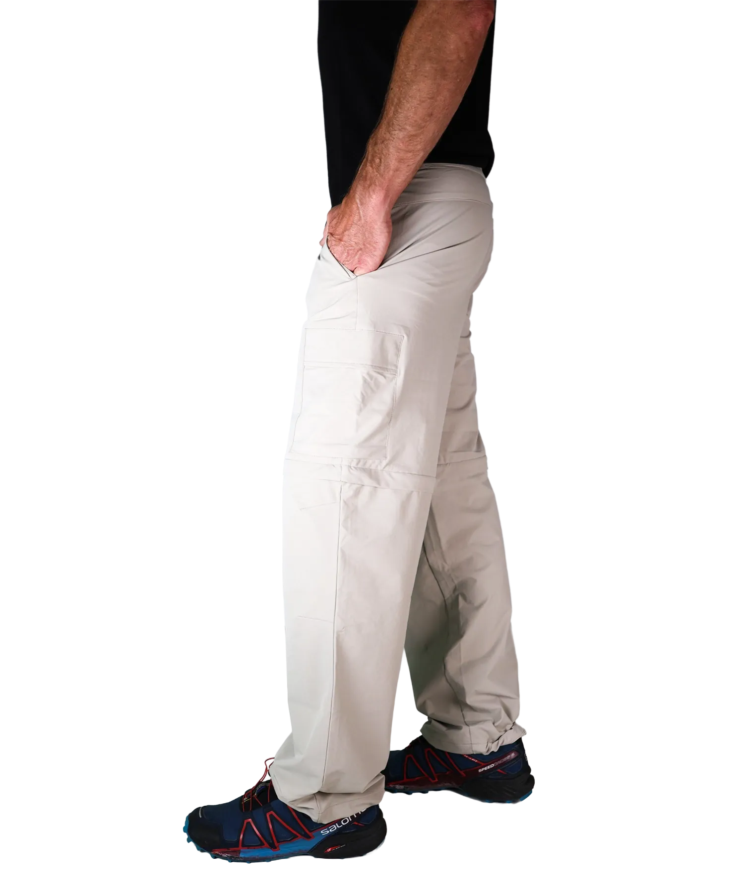 Seitenansicht Bergmensch Zip off Hose Herren in Warm Taupe  