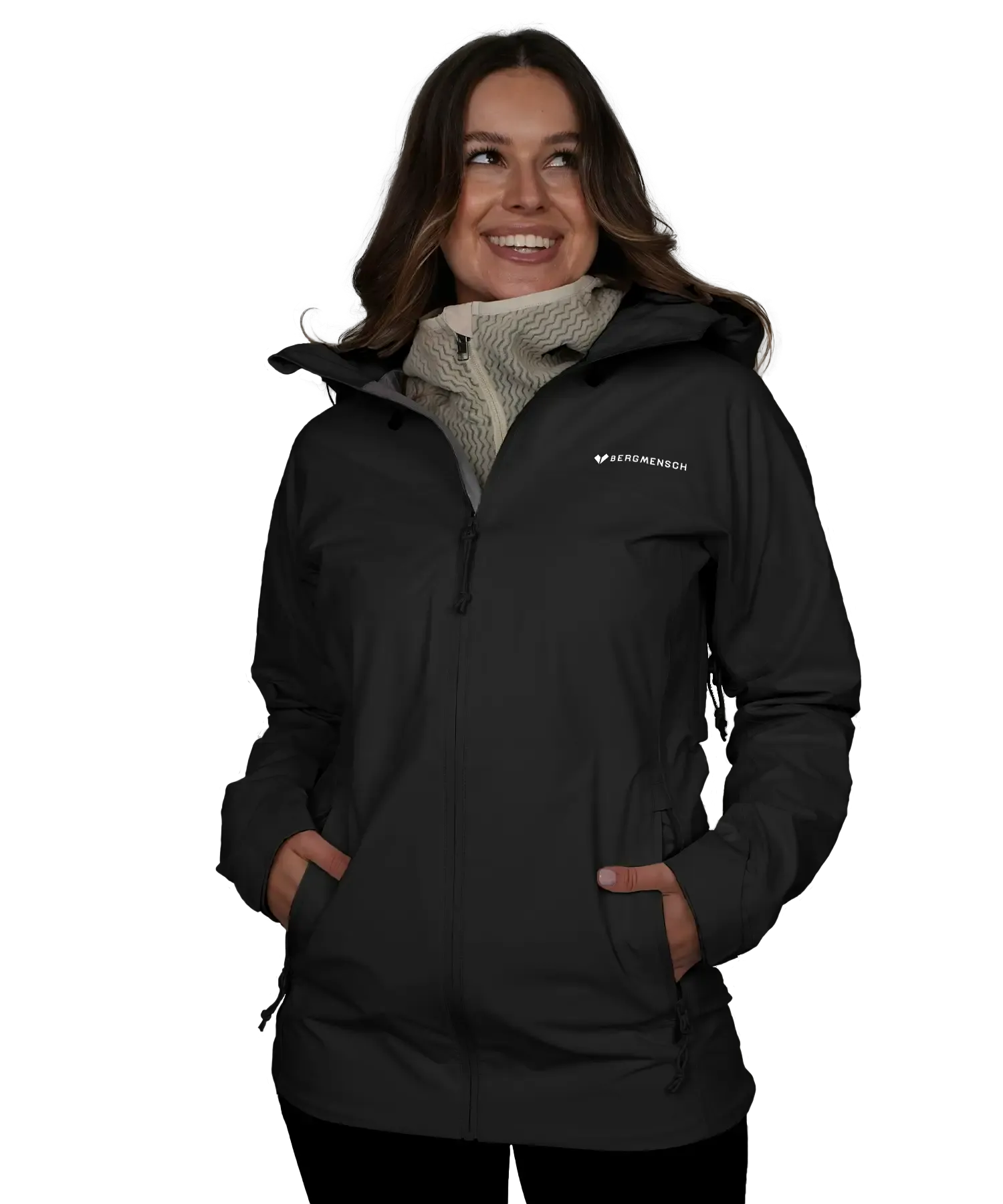 Vorderansicht der BERGMENSCH Damen 3-Lagen Regenjacke in der Farbe Black