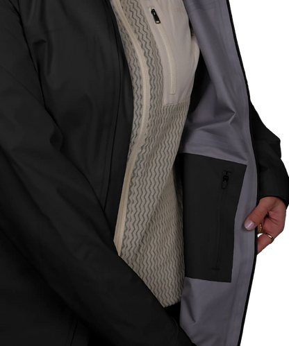 Detailansicht Innenfutter der BERGMENSCH Damen 3-Lagen Regenjacke in der Farbe Black