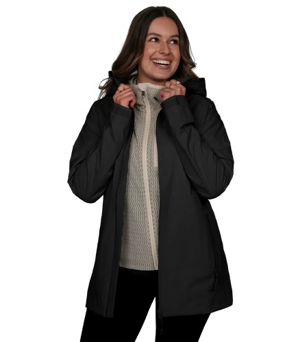 Vorderansicht der BERGMENSCH Damen 3-Lagen Regenjacke in der Farbe Black