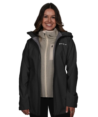 Vorderansicht der BERGMENSCH Damen 3-Lagen Regenjacke in der Farbe Black