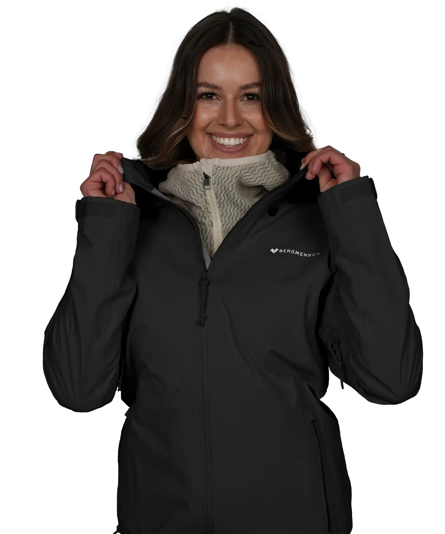 Vorderansicht der BERGMENSCH Damen 3-Lagen Regenjacke in der Farbe Black