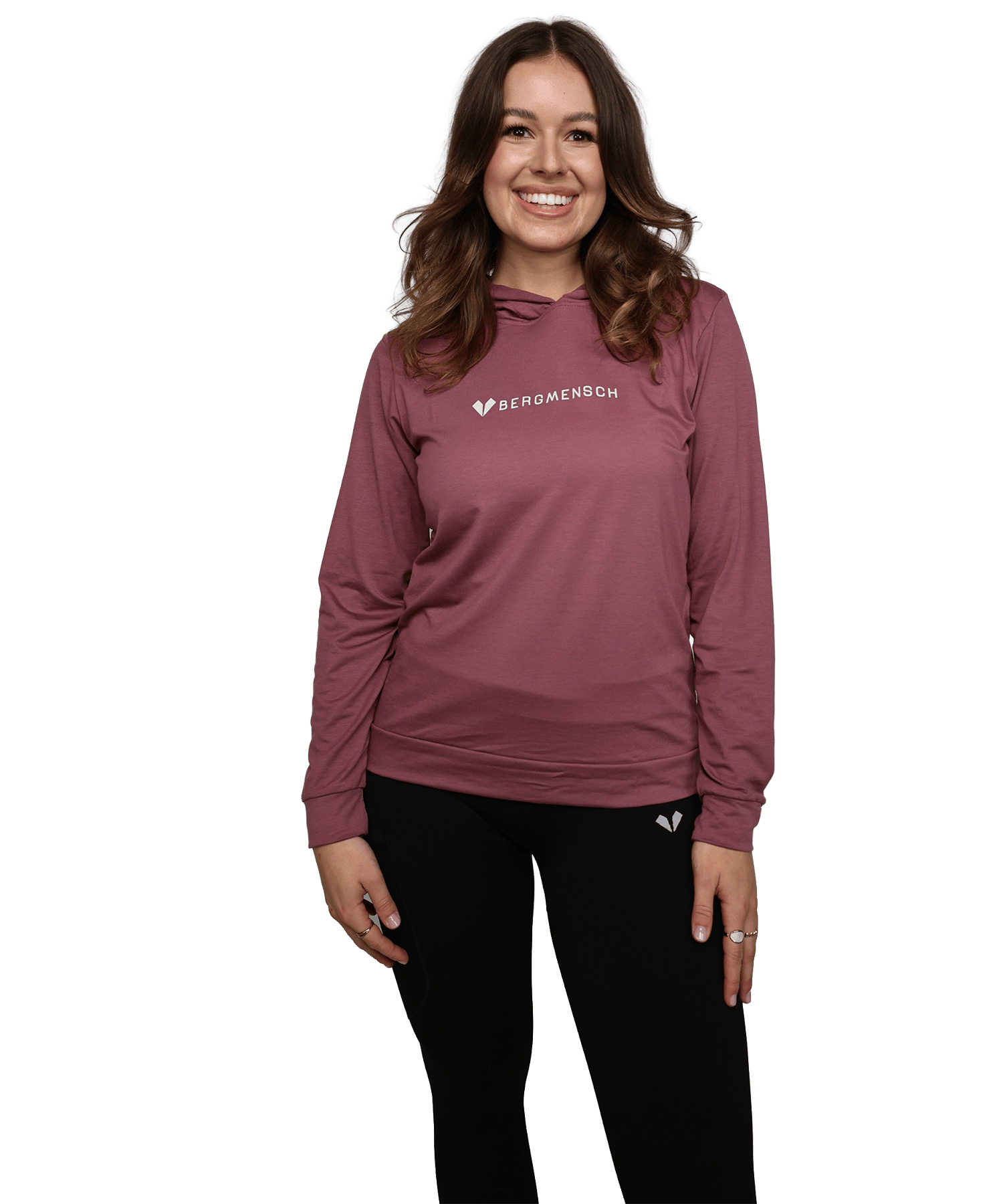 Model trägt den Lightweight Damen drirelease Hoodie in der Farbe Hibiscus